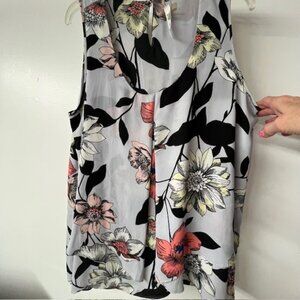 NY Collection Womens Sleeveless Layered Blouse Floral Print Size 1X
